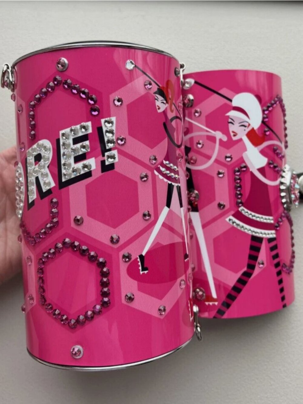LITTLE EARTH Swarovski Crystal Encrusted Golfer Girl 'FORE' Pink Metal Purse NEW